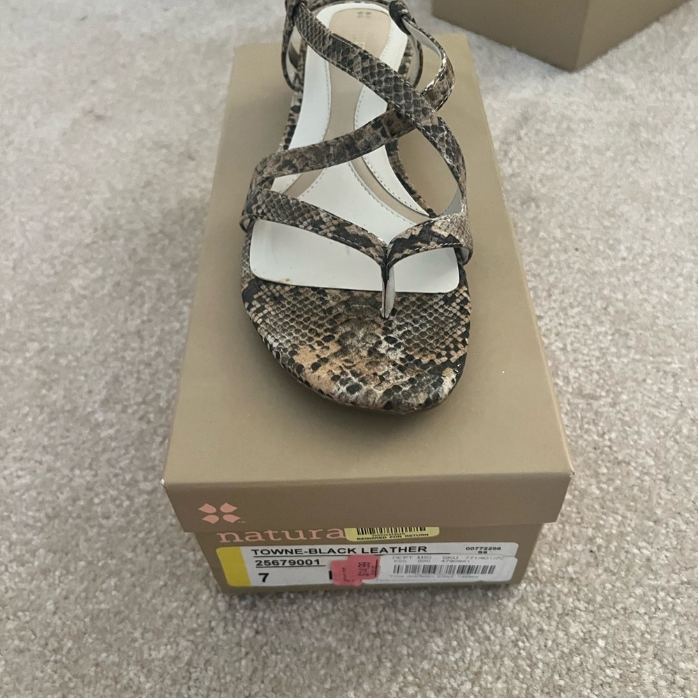 Women's Snakeskin Sandals - Black and Tan